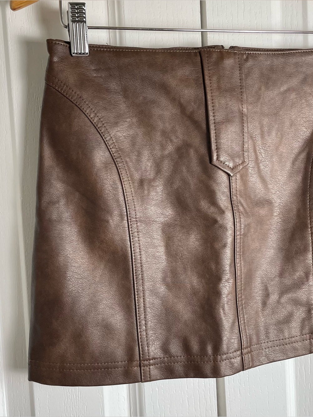 Madden NYC Faux Leather Mini Skirt Women’s XS Brown Lined Edgy Western Concert - Picture 2 of 10